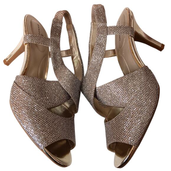 Bandolino Sparkly Metallic Dressy Heels 8 Gold Elastic Slingback Prom Dance Hoco - Picture 2 of 11